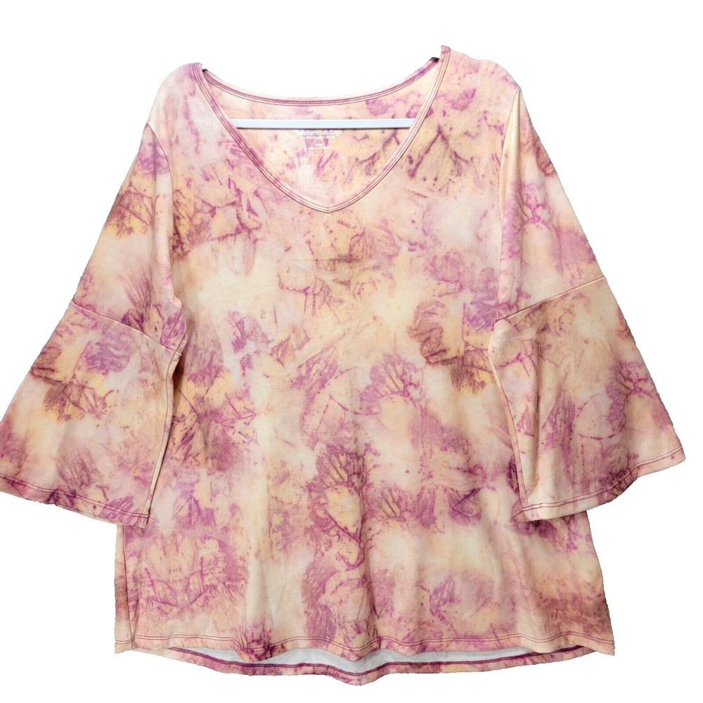 Soft Surroundings Top Womens L Tie Dye Bell Sleeve Boho‎ Whimsigoth Fairy Witchy